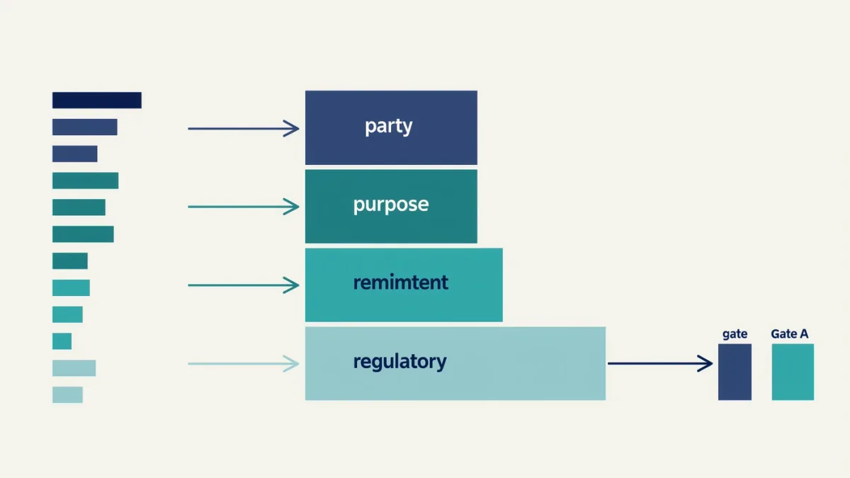 Infographic of payment fields flowing from flat rows into structured blocks