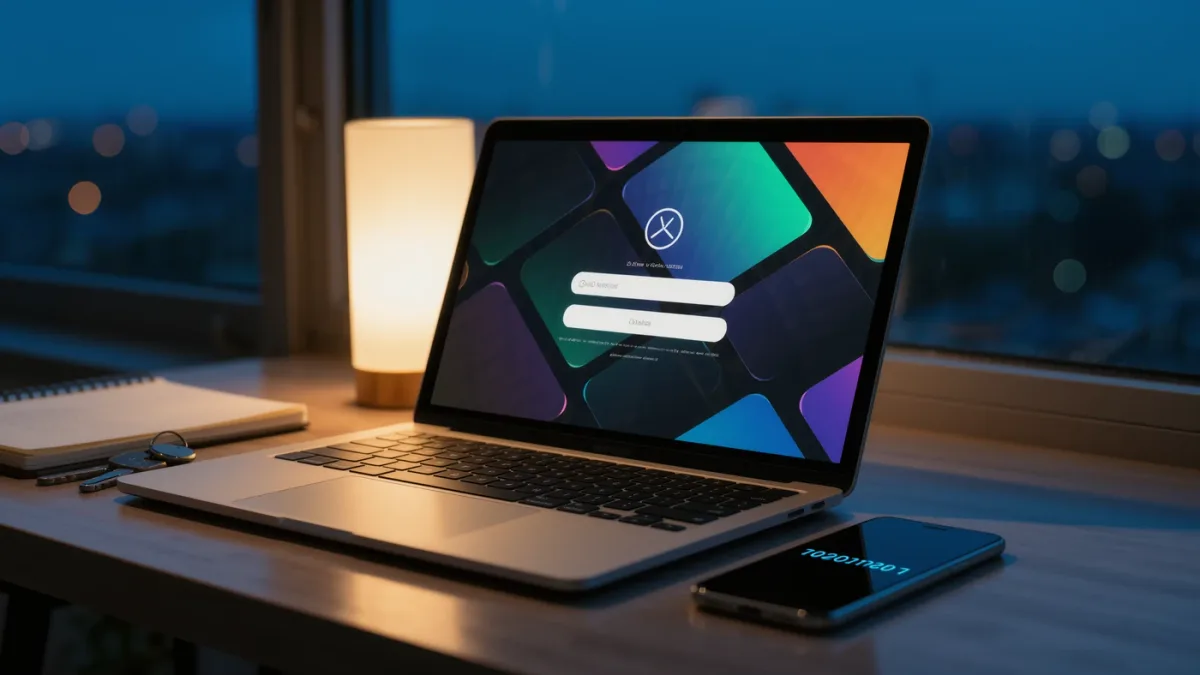 Phone showing authenticator code beside laptop login