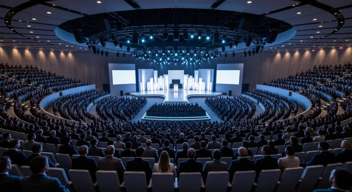 Delegates at a large governance conference plenary in Dubai