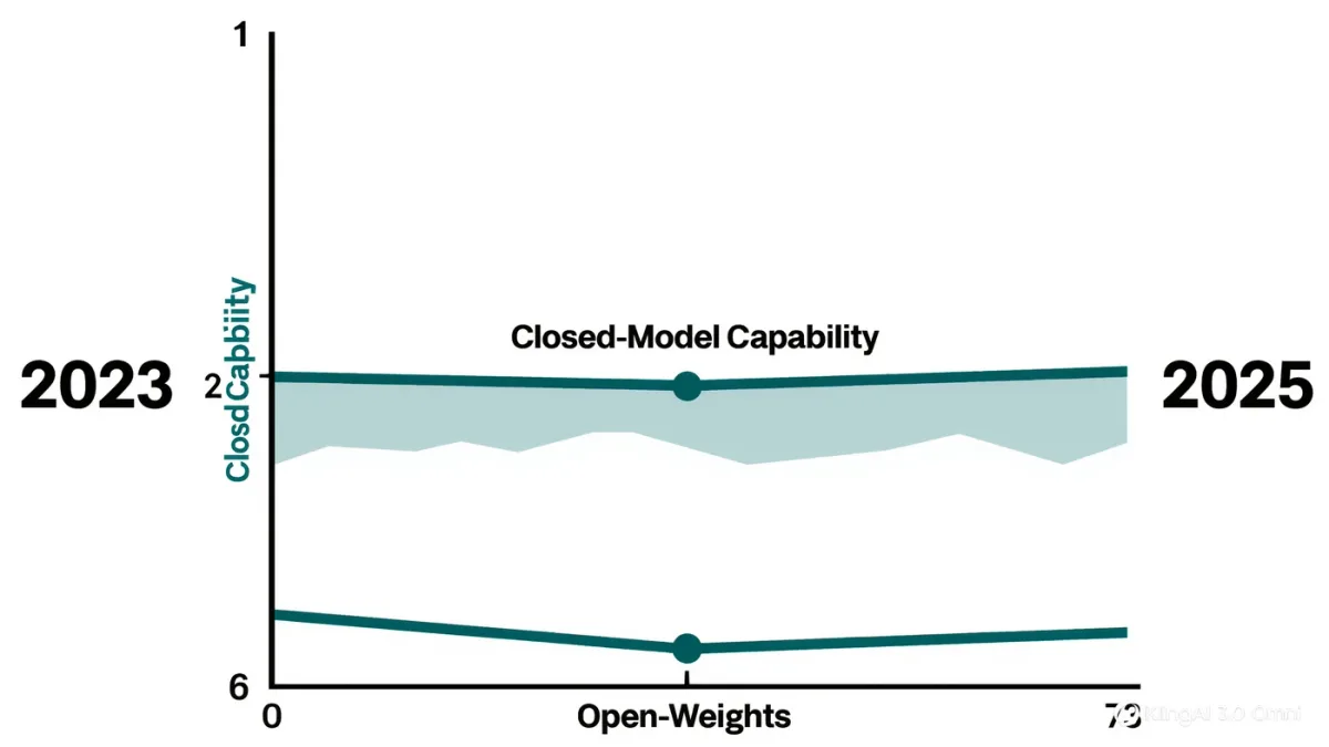 Infographic comparing open-weights and closed-model trajectories over time
