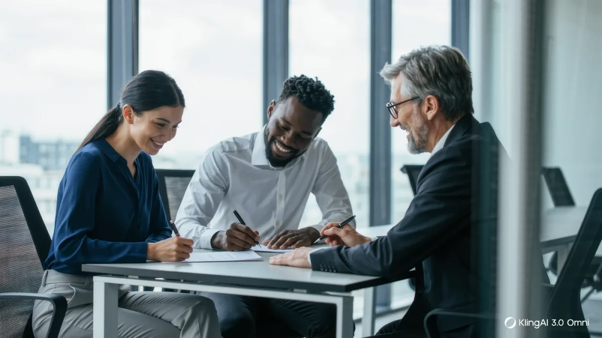 Startup founders signing financing documents with an attorney present