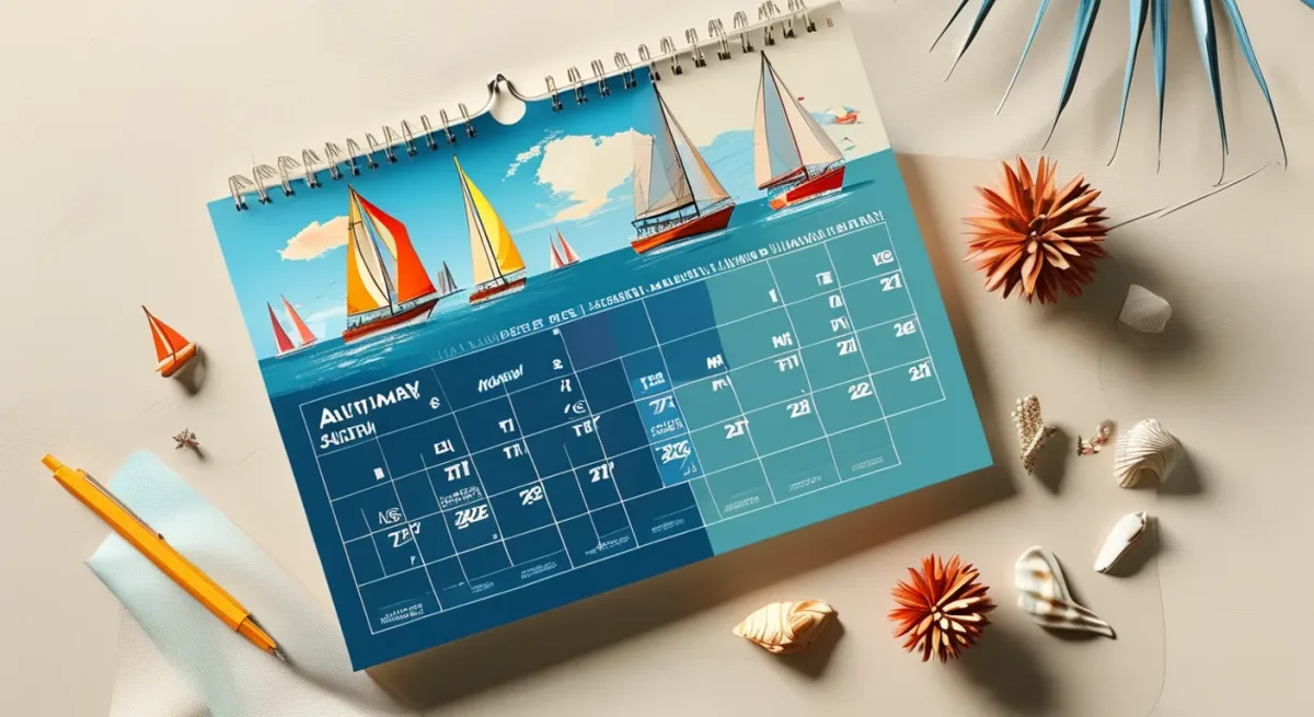 Infographic calendar comparing Caribbean and Med charter seasons