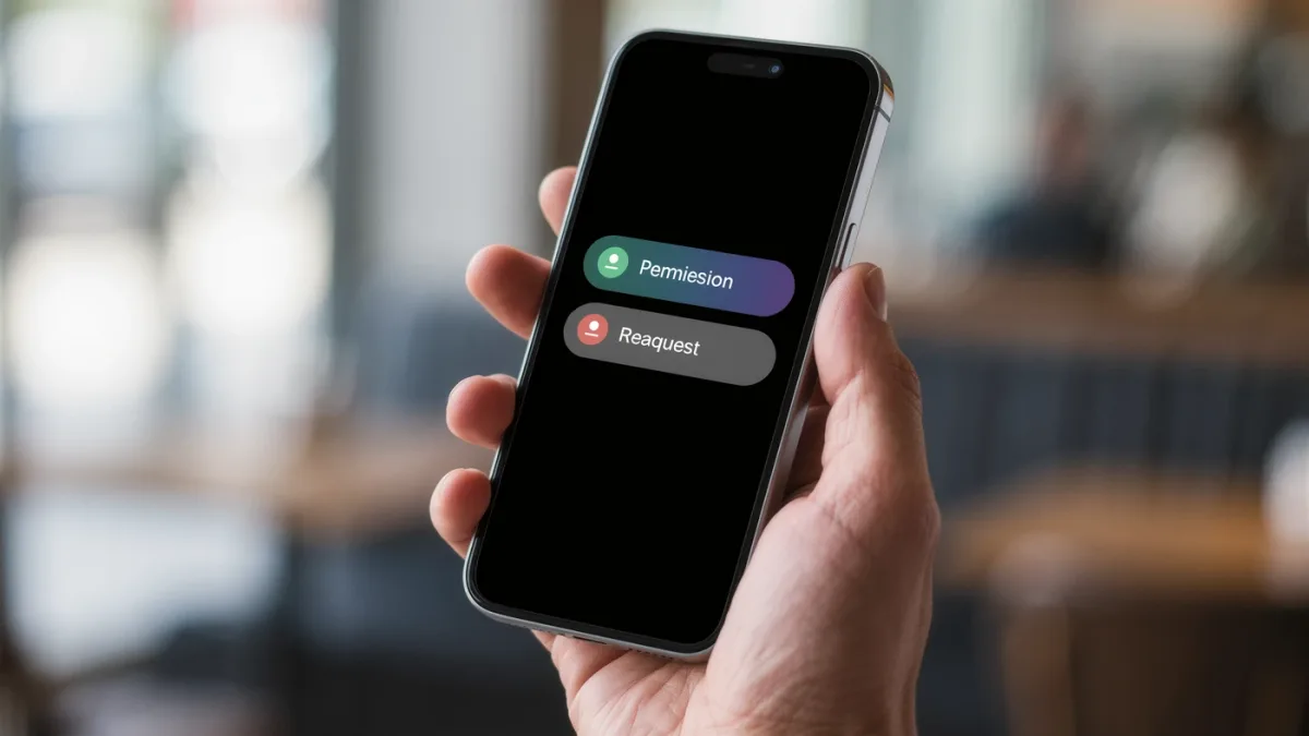 Phone screen showing app permission request dialog close-up