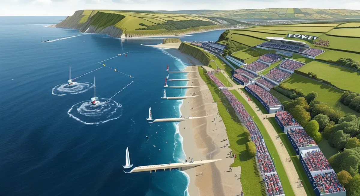Infographic of Solent race area with tide arrows and viewing spots
