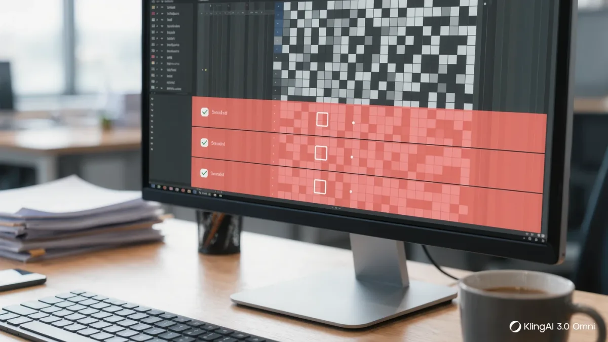 Close-up of a spreadsheet on a monitor with three highlighted check rows