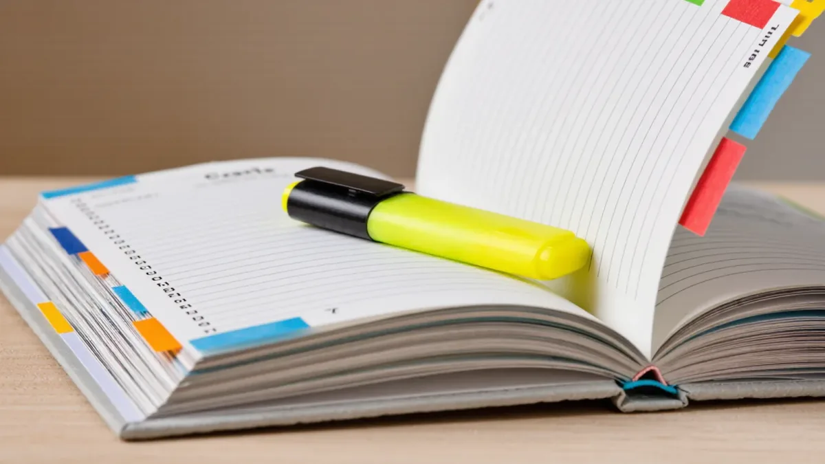 Close-up of a scripted curriculum binder marked with color-coded non-negotiable and flexible sections