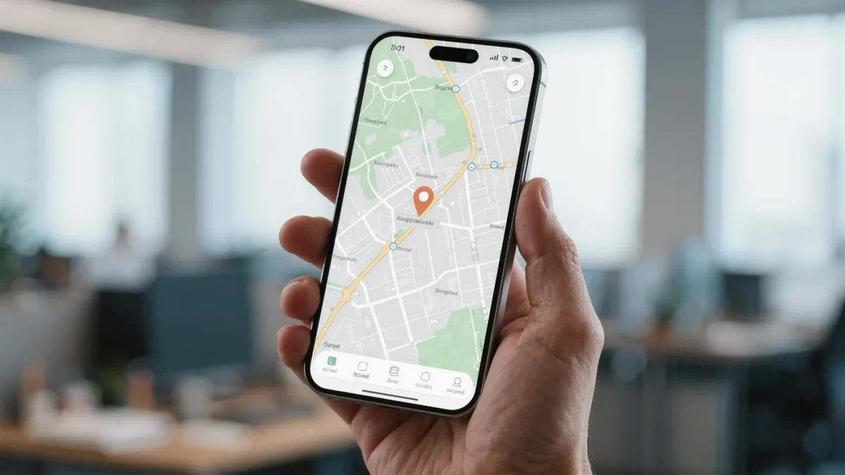 Phone screen showing device location map pin