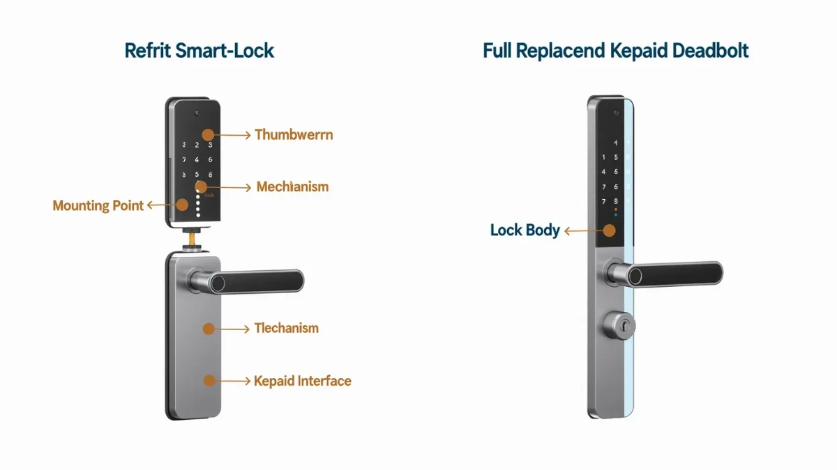 Diagram comparing retrofit and replacement smart locks