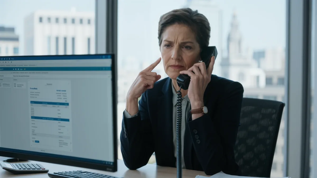 Finance employee taking a suspicious urgent call about a wire transfer