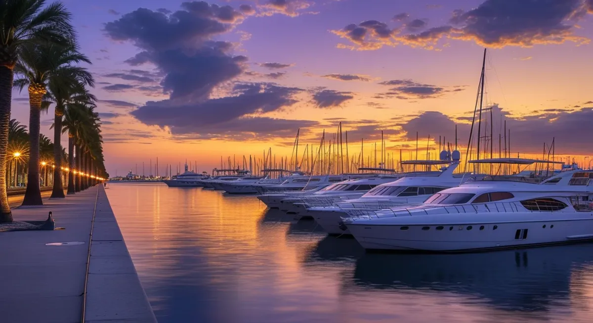 Show docks along waterfront at dusk after closing day