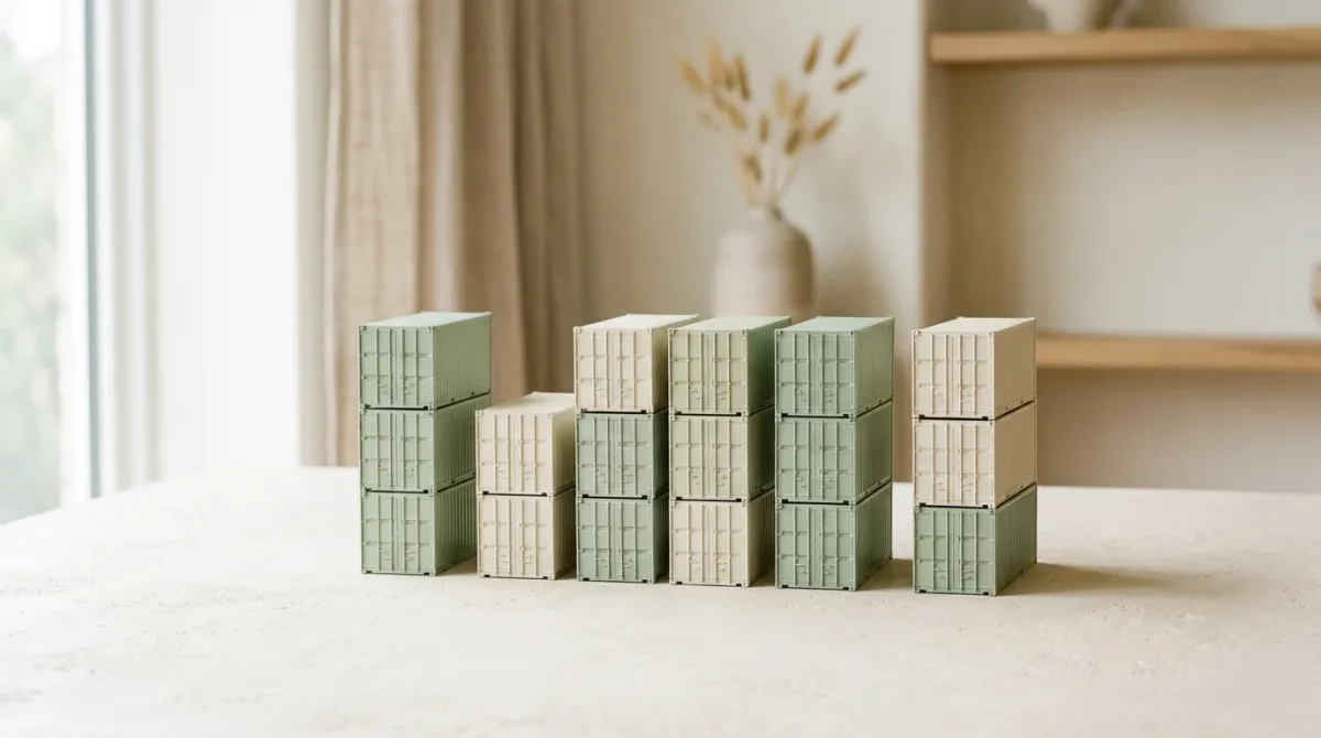 Stacked shipping containers in flat even light