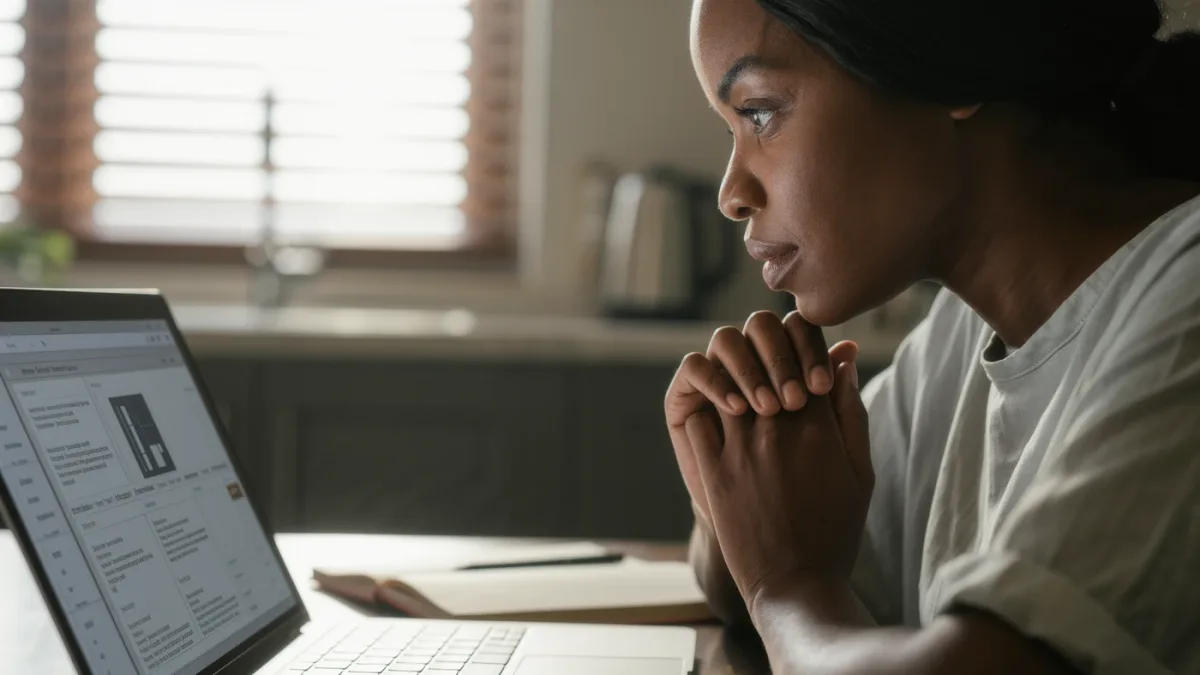 Consumer comparing internet plan labels on laptop