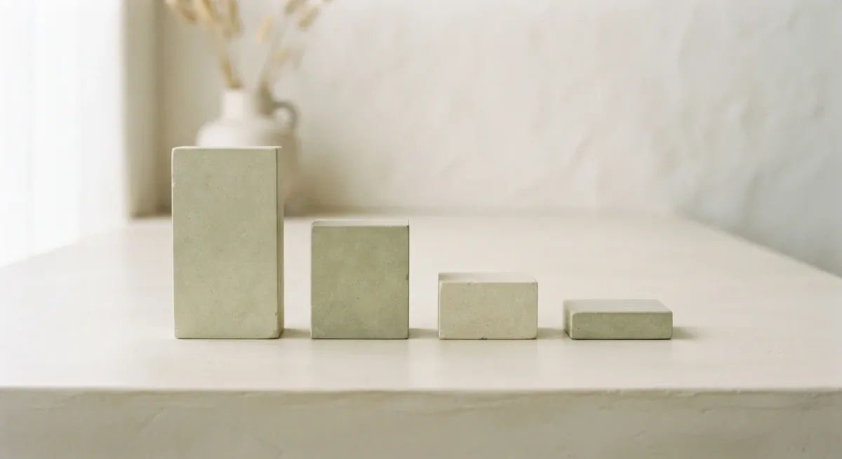 Stepped blocks descending in height across a plain surface