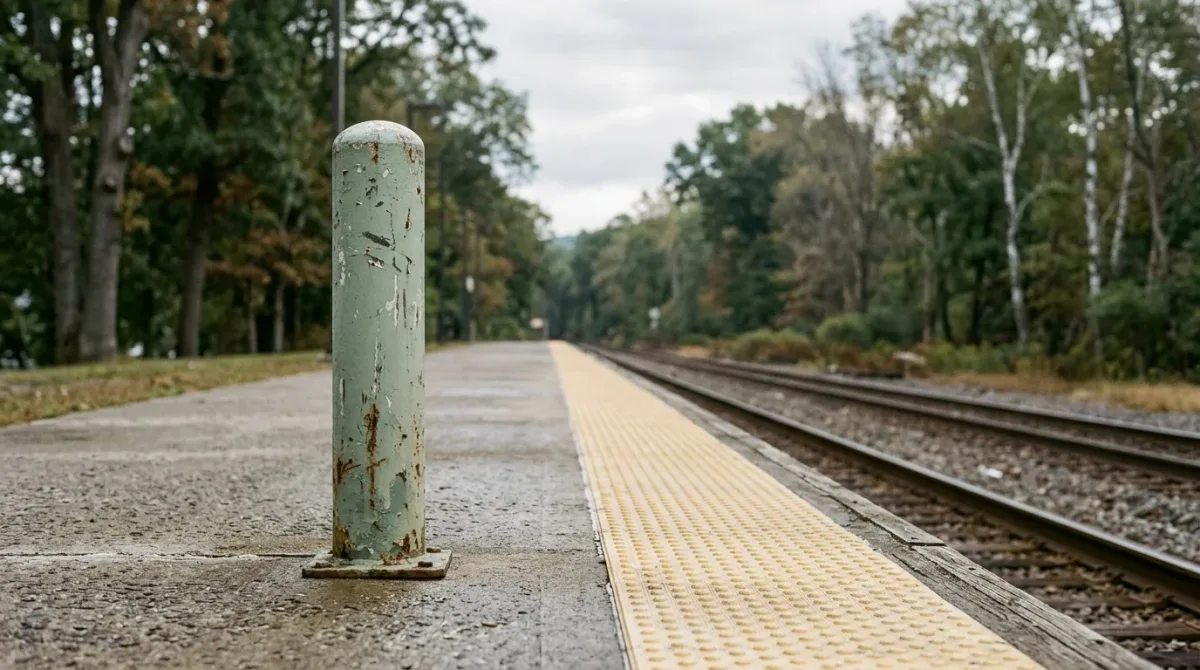Rail platform edge under soft overcast light
