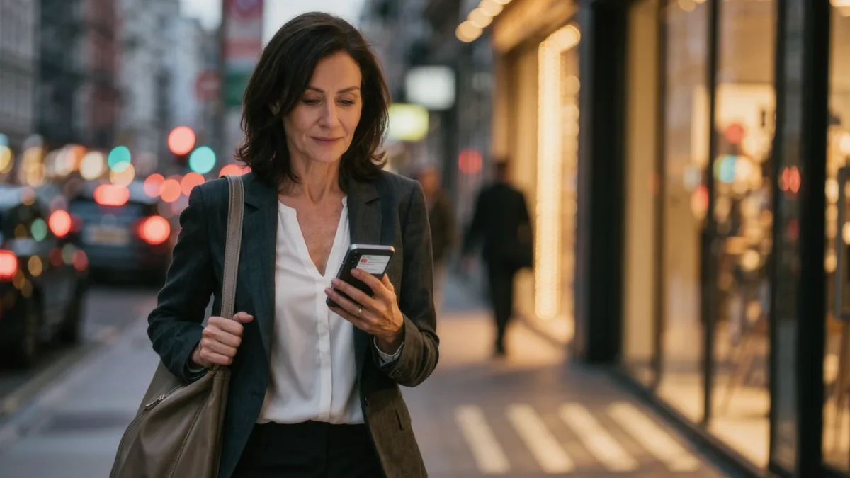 Woman glancing at a security alert notification on her phone