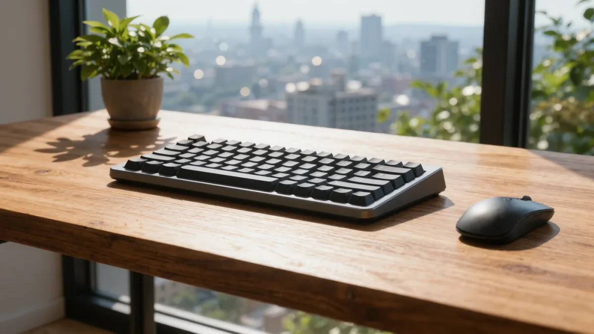 Compact mechanical keyboard on tidy home office desk