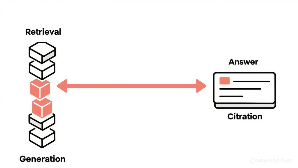 Infographic of a two-step retrieval then answer pipeline over documents