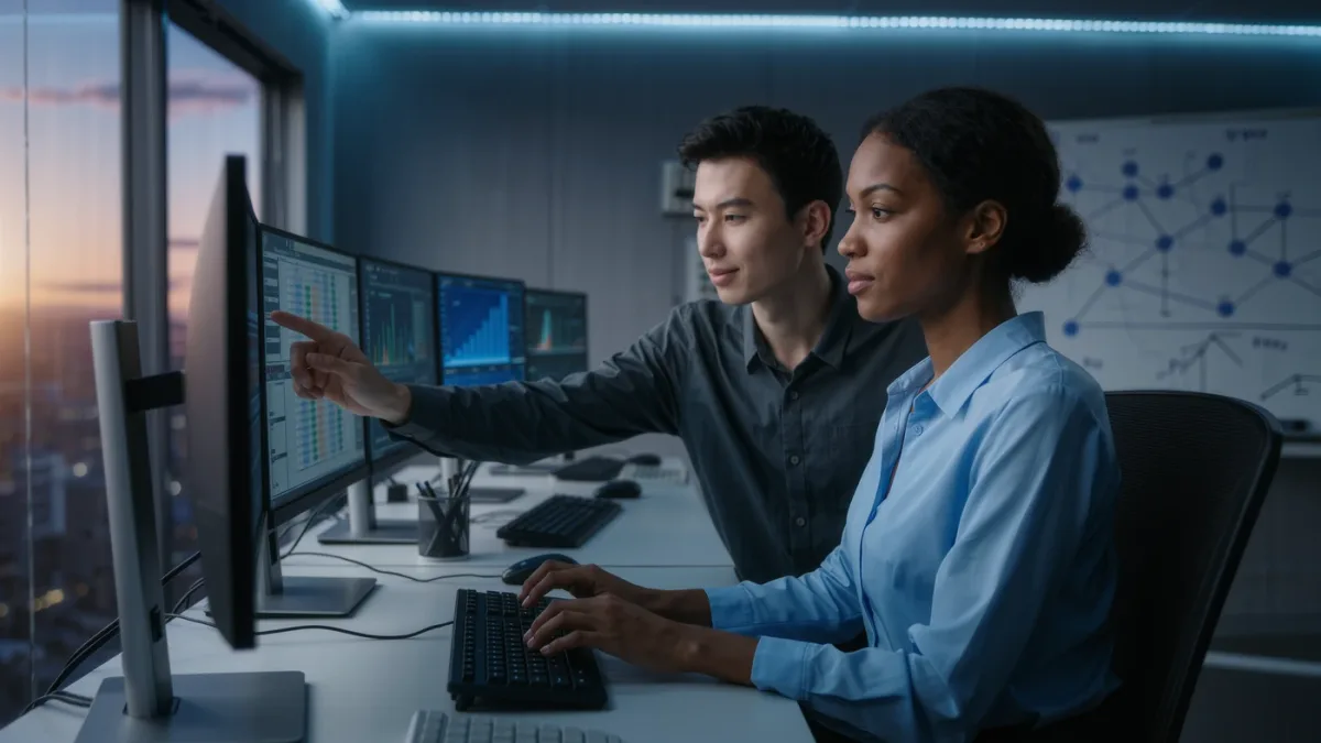 Small security team collaborating in an understaffed operations center