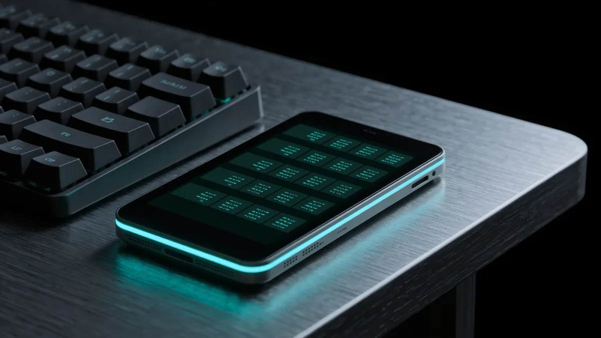 Close-up of reserve-ledger terminal glow on a trading desk keyboard
