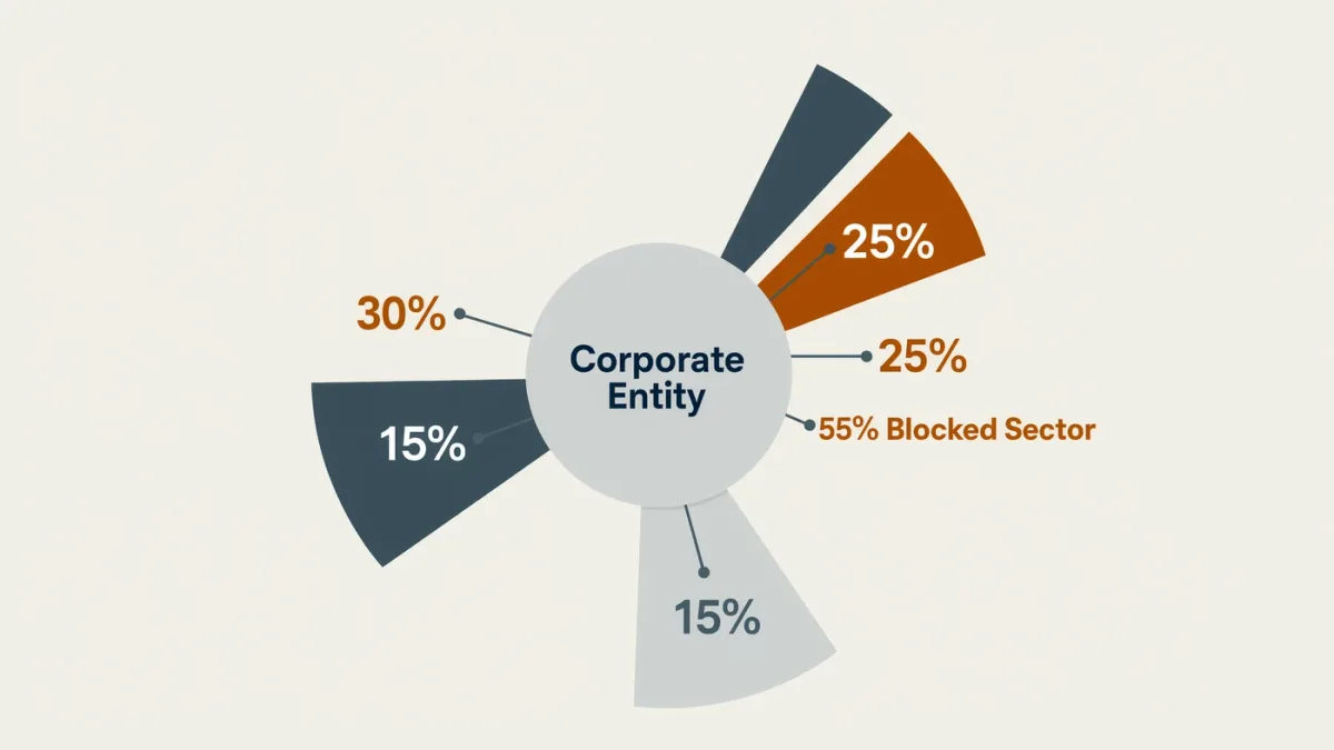 Infographic of ownership stakes aggregating past a fifty percent threshold
