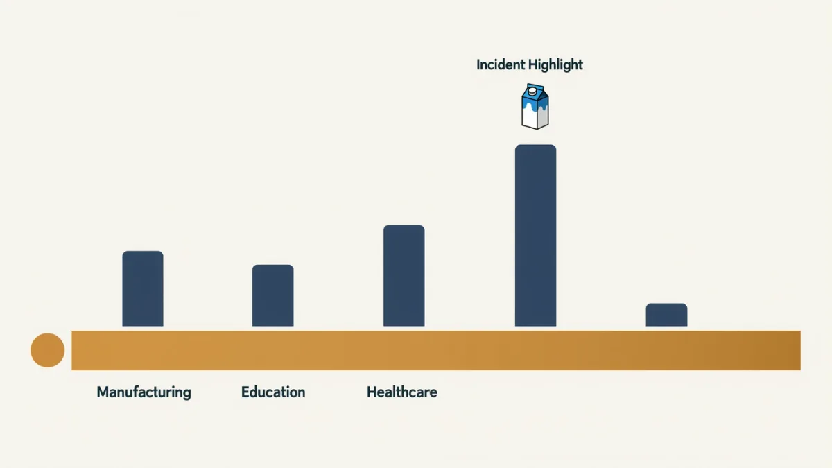Bar chart of ransomware attacks by sector with manufacturing leading