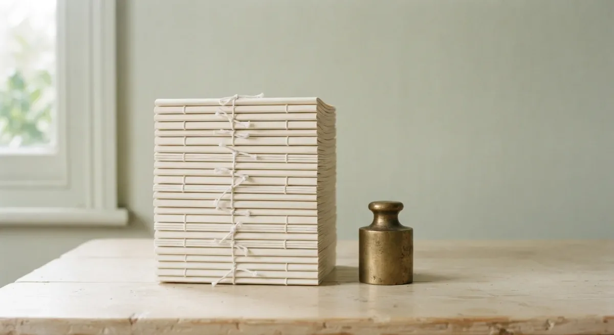 Stacked budget documents tied with string on desk