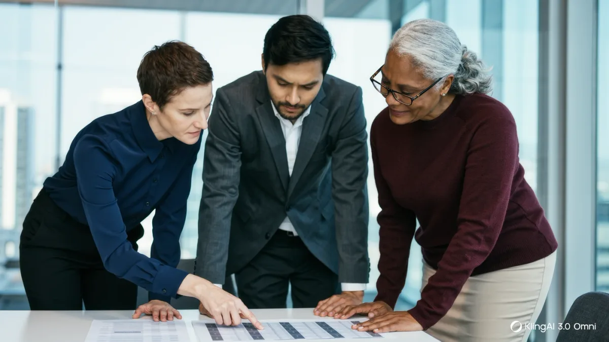 Startup team reviewing payout schedules at a conference table