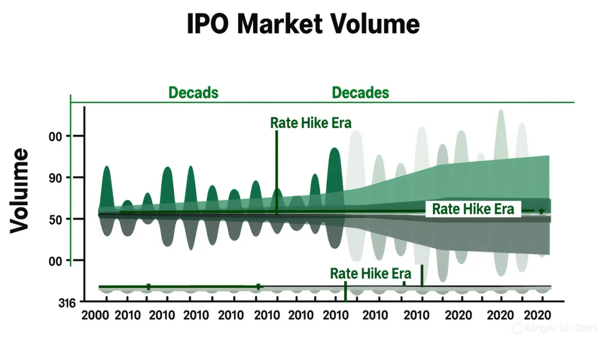 Infographic of IPO market volume cycles across market eras