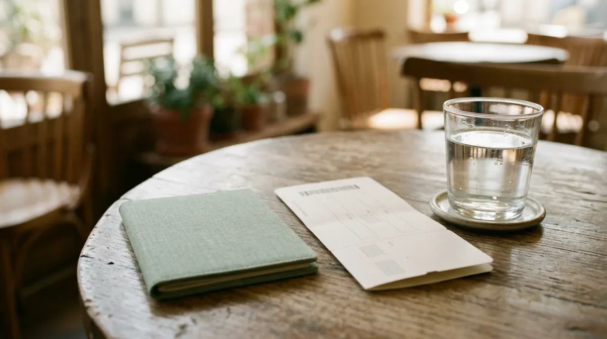 Passport and boarding pass on café table edge