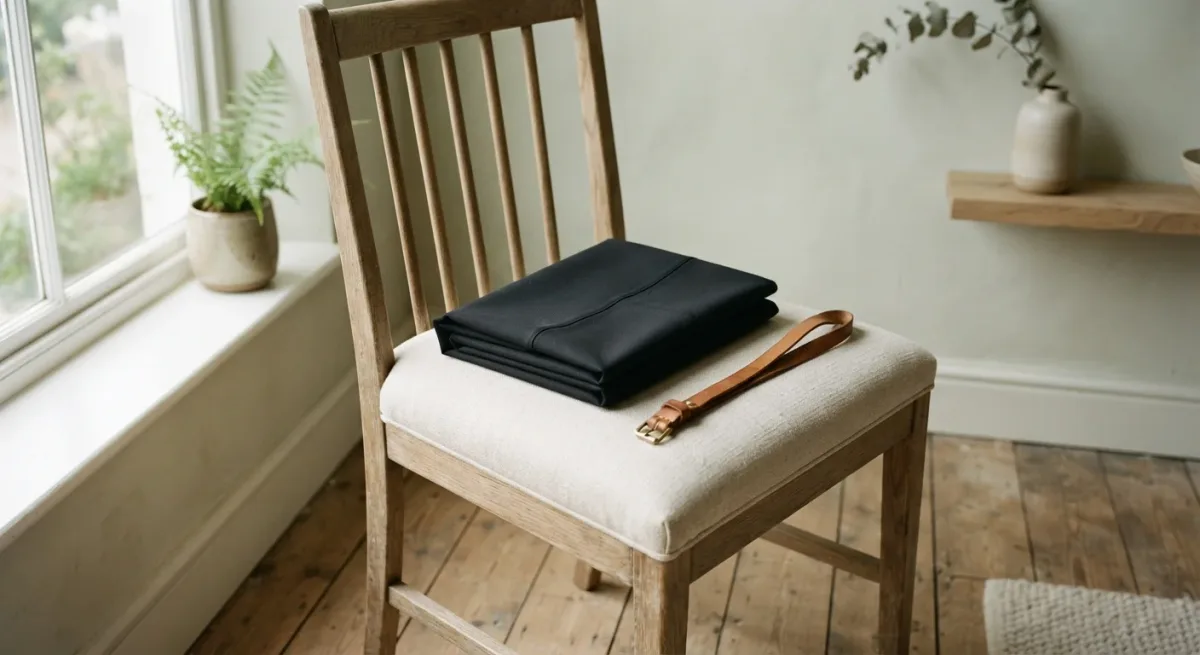 Matte black technical fabric folded on a chair