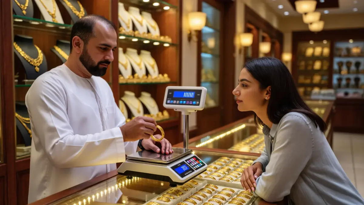 Buying gold in Dubai's Gold Souk: the price is public, the haggle is in the making charge