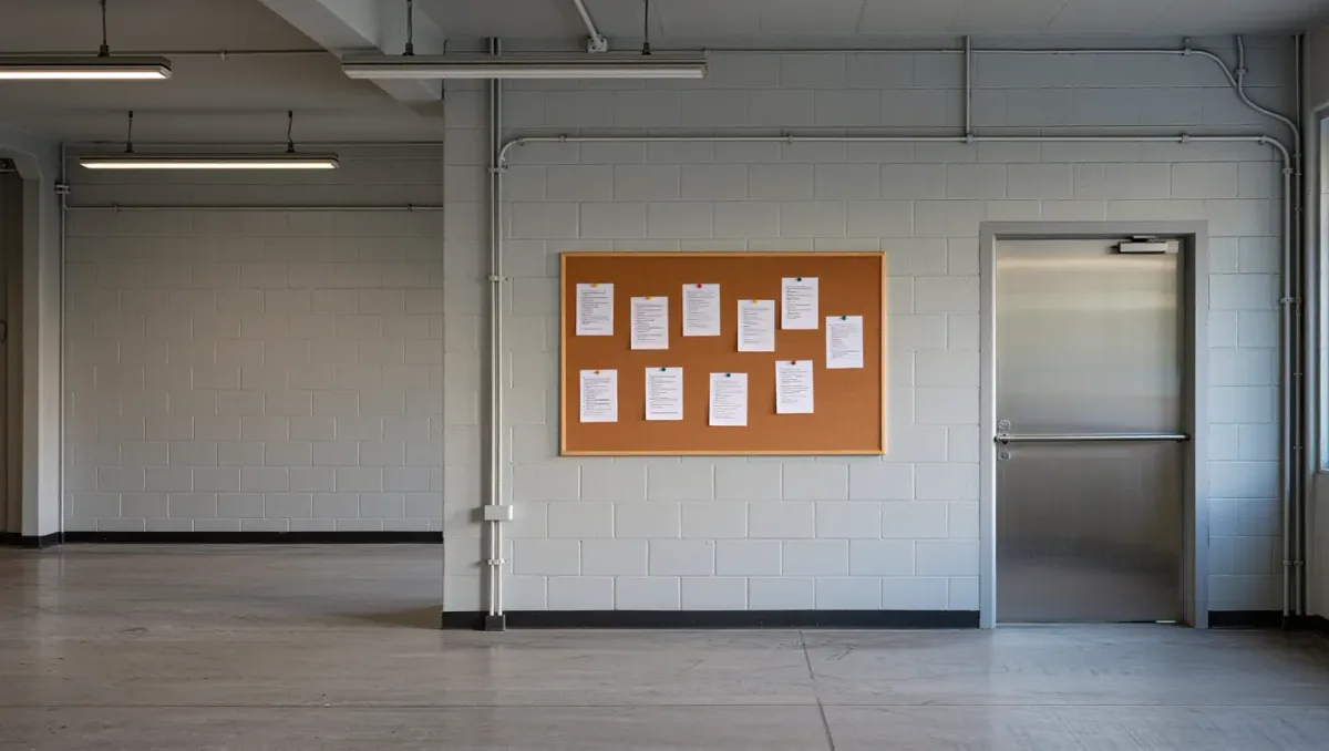 Safety notice board on a factory wall