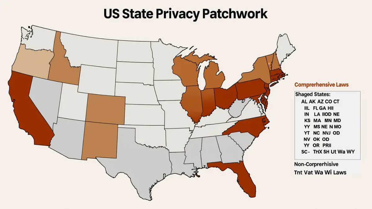 Quilt map of US states with varying privacy coverage