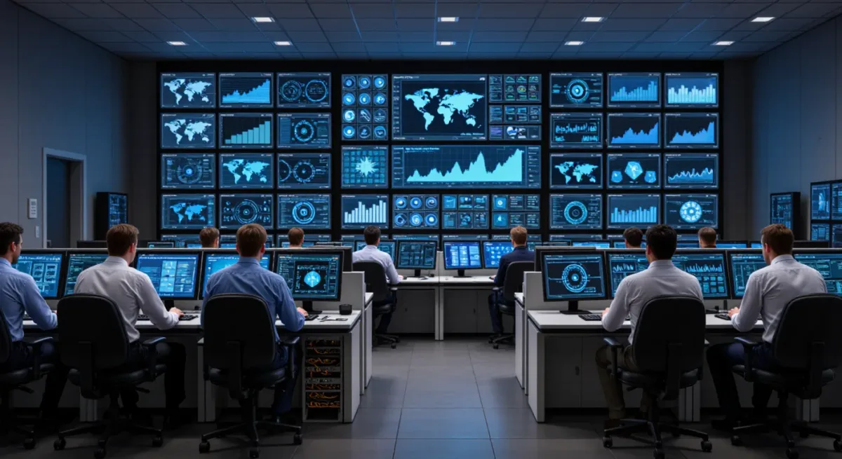 Telecom engineers in a network operations centre