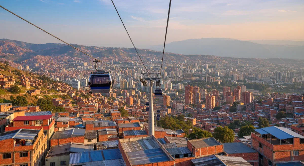 Medellín cable car crossing over hillside barrios