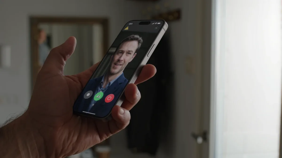 Phone screen showing an incoming call flagged as potential spam