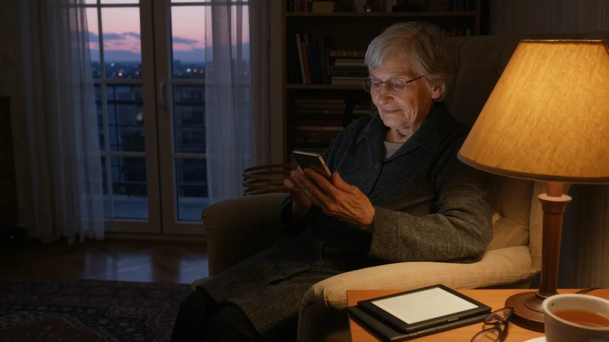 Person reviewing privacy settings on phone in evening light