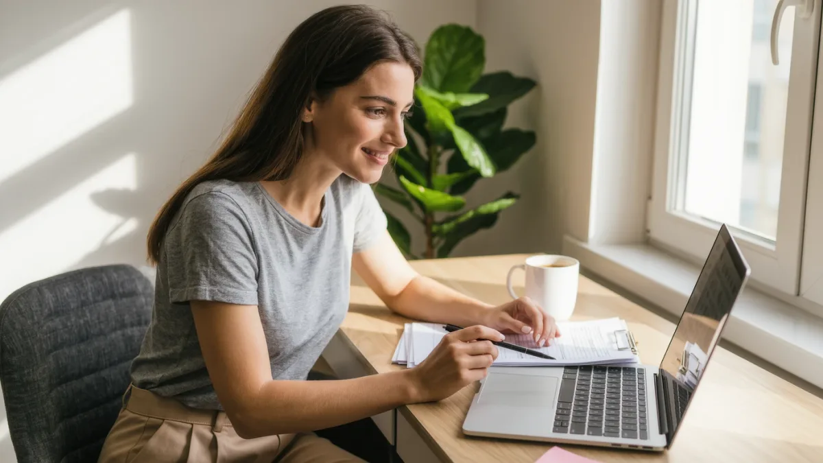 Person working through a printed checklist with coffee at a desk