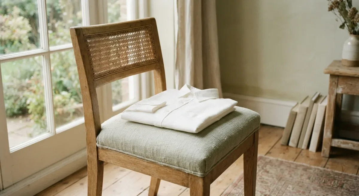Folded white cotton shirt in morning light
