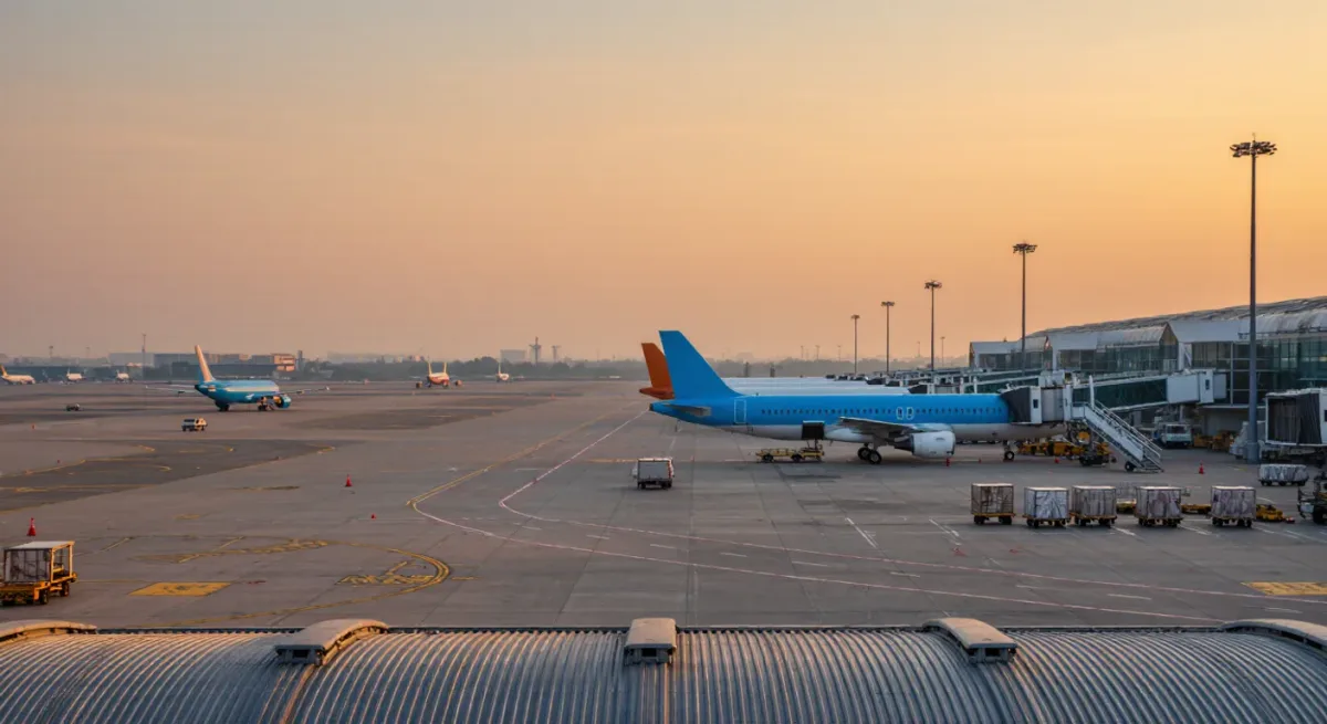 Aircraft parked at a Gulf airport terminal at dawn