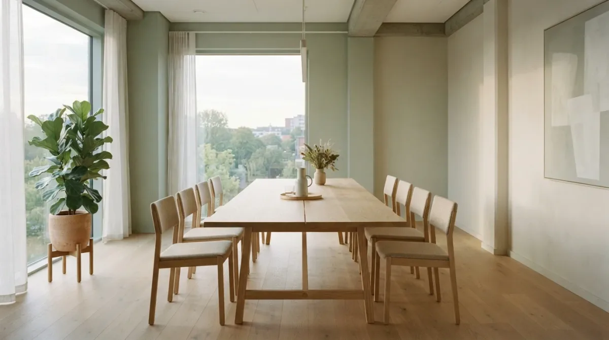Empty modern meeting room with chairs around a long table