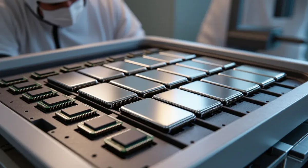 Semiconductor wafers and chip packages in a cleanroom inspection tray