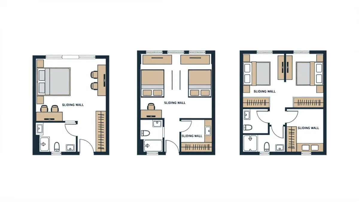 Transforming hotel rooms: flexible design that sells one room as three configurations