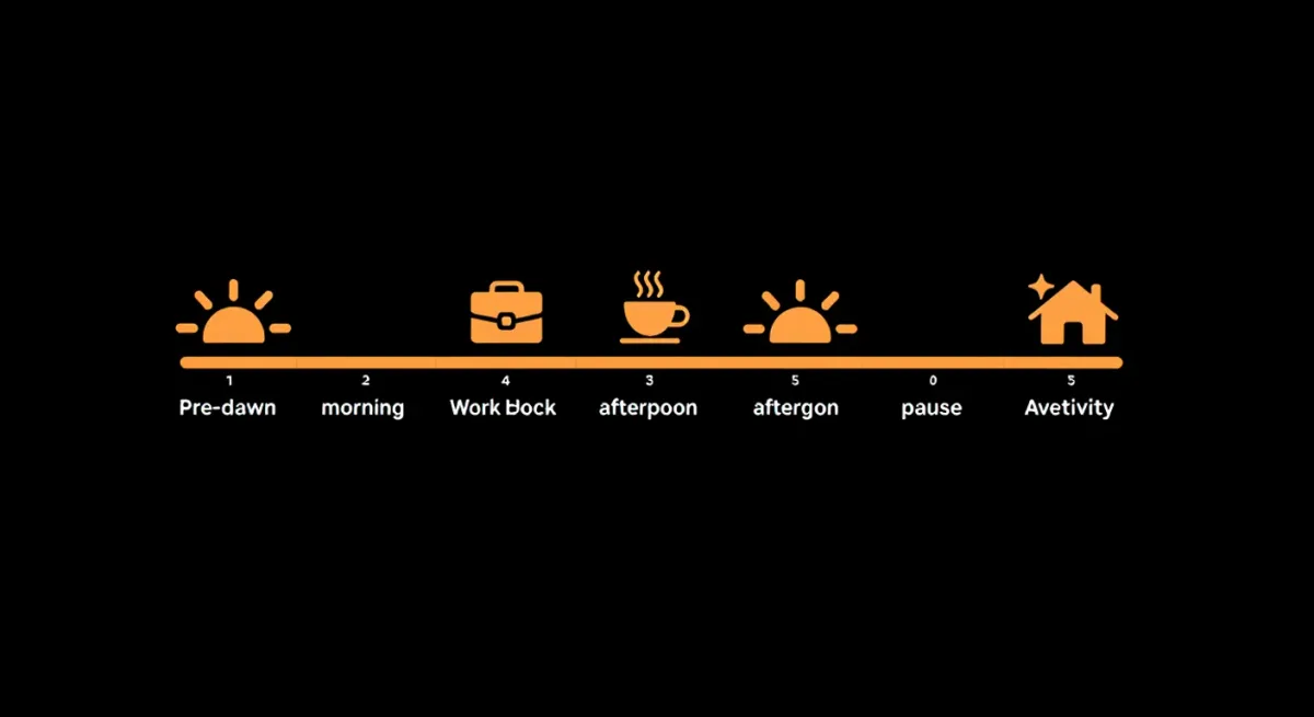 Flat timeline graphic of a Ramadan working day with orange accents