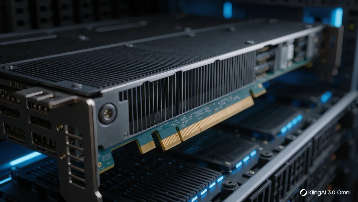 Close-up of accelerator cards installed in a server rack chassis
