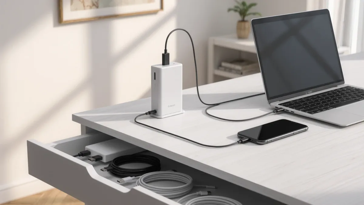 Single USB-C cable charging laptop and phone together