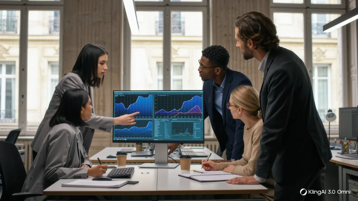 Researchers collaborating at a European AI laboratory office