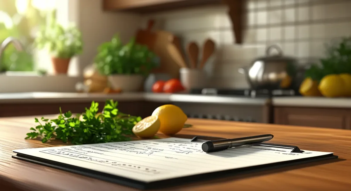 Chef's clipboard with preference sheet and provisioning list, close-up