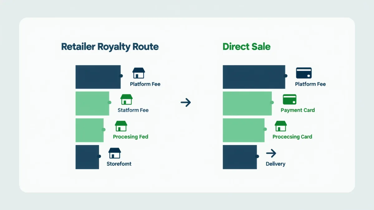 Infographic of direct ebook sale margin versus retailer royalty