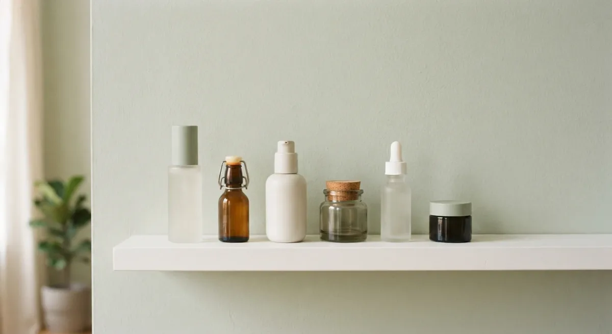 Unbranded skincare bottles arranged from thinnest to thickest